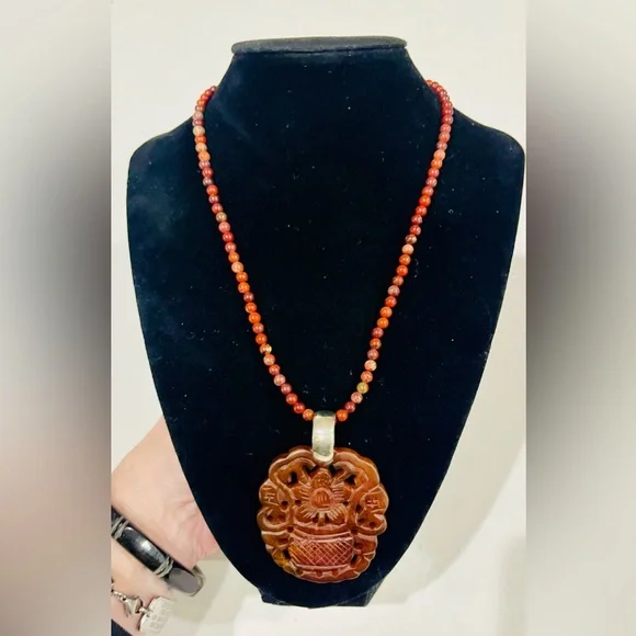 Carved Chinese Jade Pendant Necklace | Sterling Silver | Prosperity Symbol - Picture 14 of 14